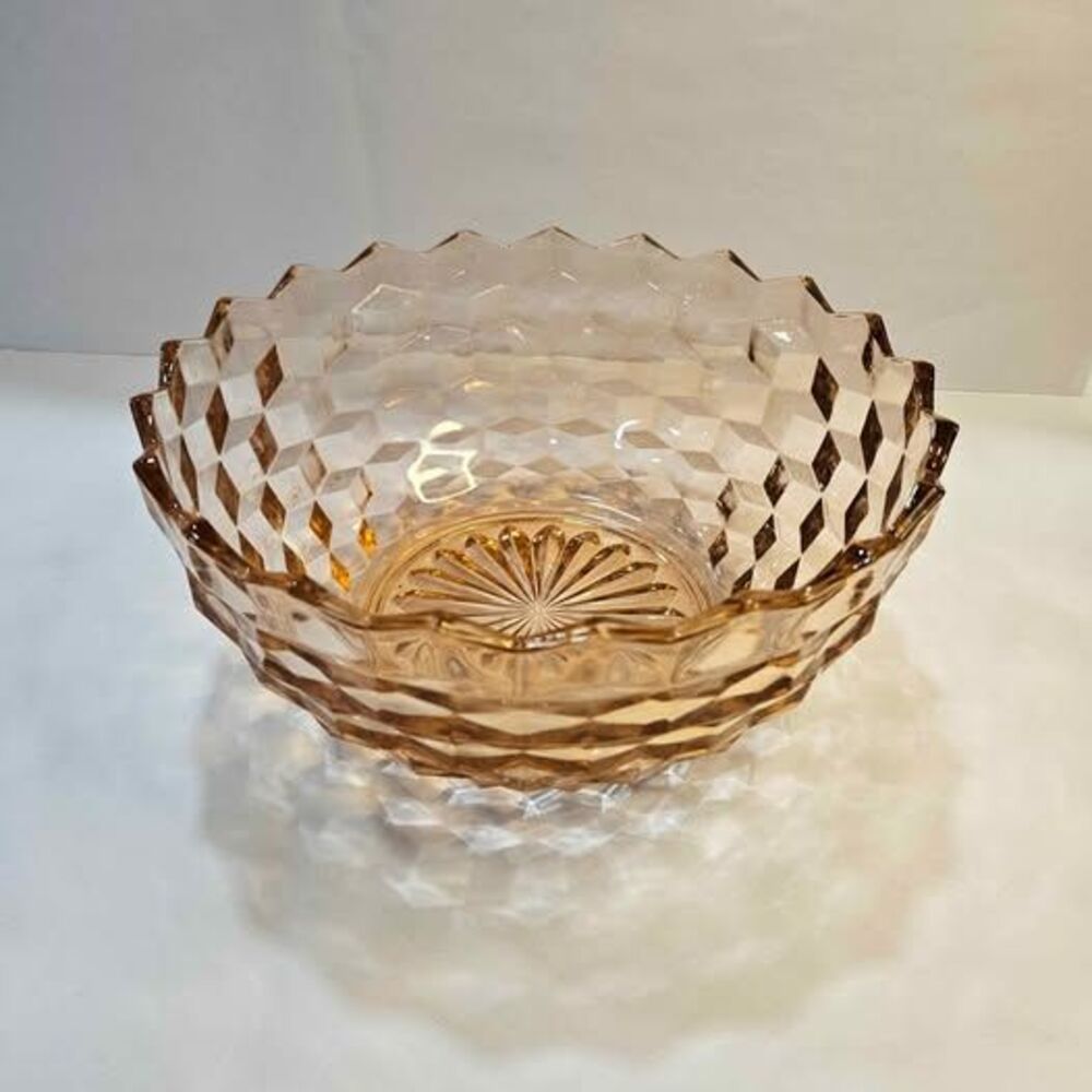 Vintage Pink Glass Diamond Pattern Bowl